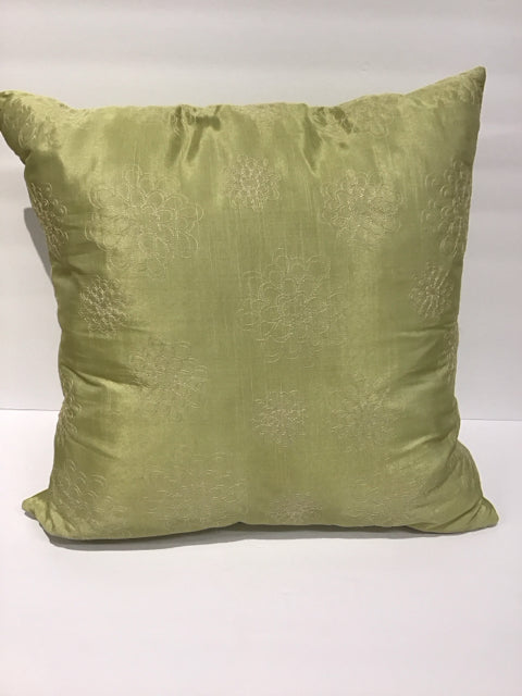 Green Taffeta w/Embroidered Flowers Pillow