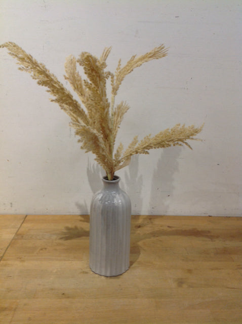 9" Faux Pampas Grass White Ceramic Enamel Vase