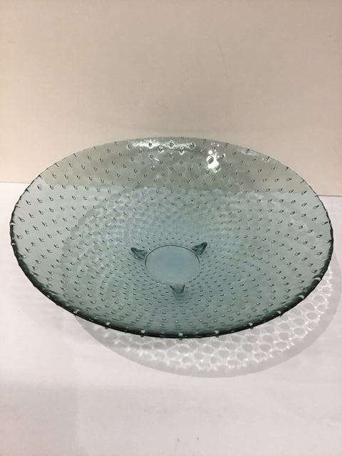 15" Green Glass Footed Bowl