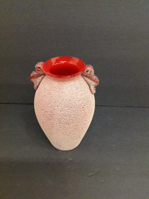 8" Rough Red Glass Vase