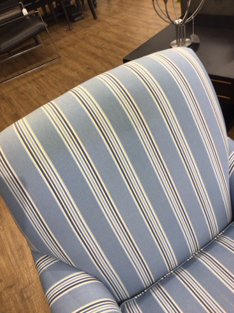 AS-IS Ethan Allen Oxford Coastal Blue Stripe Fabric Armchair(Soiled)