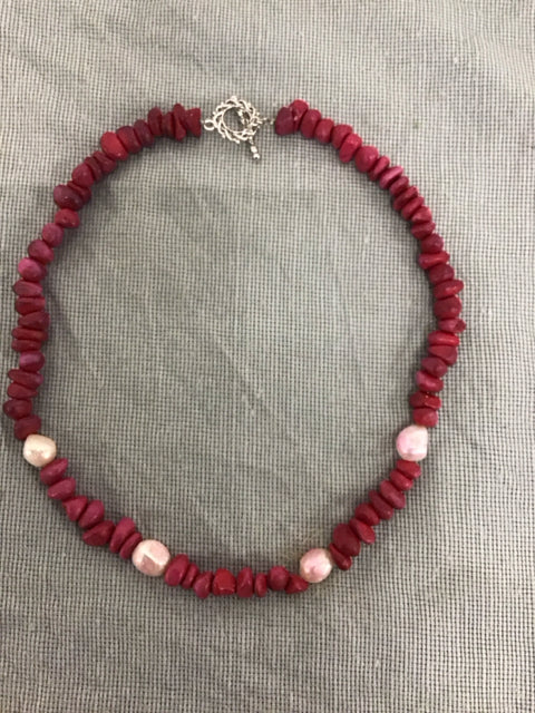 Red Coral Like & Pink Beaded Necklace