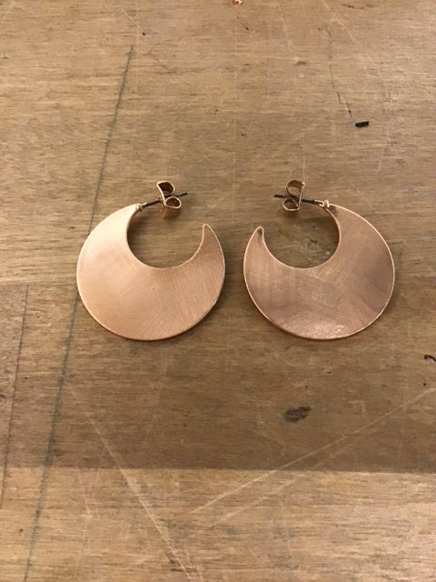 Brushed Copper Colored Crescent Earrings