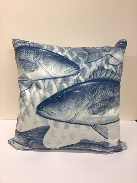 White Velour Pillow w/Blue Fish