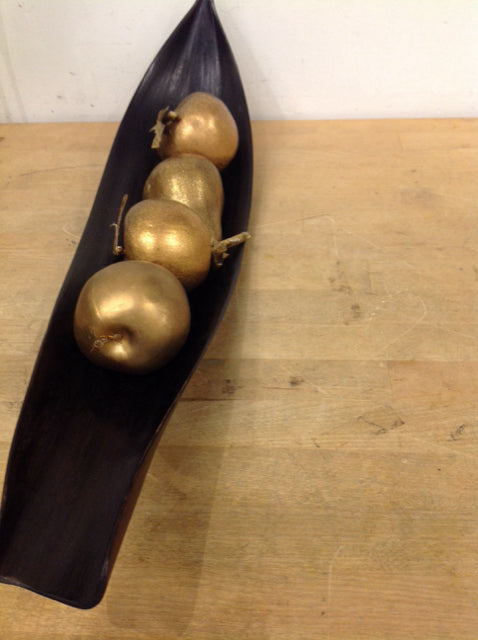 Bowl- 24" Wood W Gold Fruit