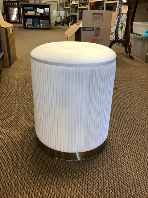16" Cream Color Velvet w/Gold Ring Base Storage Ottoman