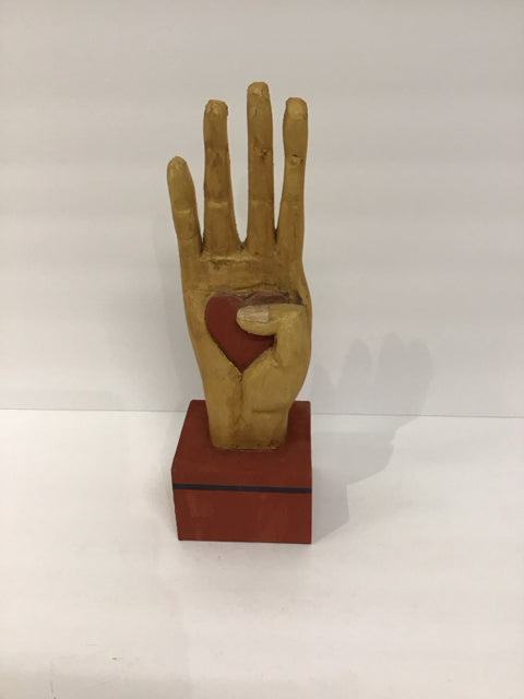 12" Wood Carved "Heart in Hand" Sculpture