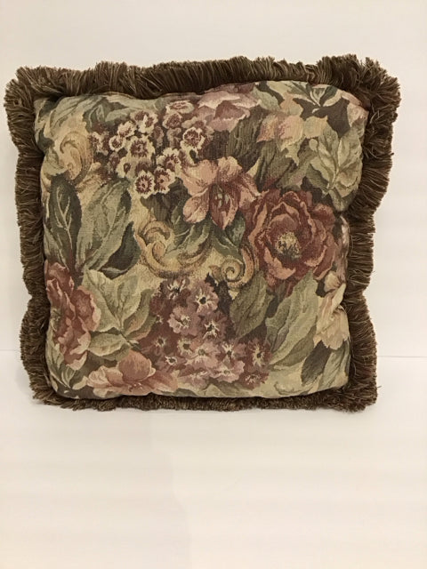 Floral Pillow w/Multicolor Fringe