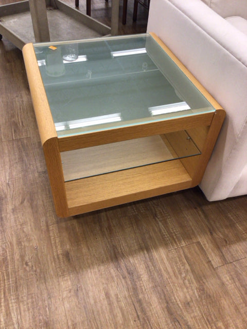 K&M Art Deco Glass Top/Glass Shelf End Table