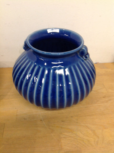 Vase- 8" Blue Stripe Ceramic