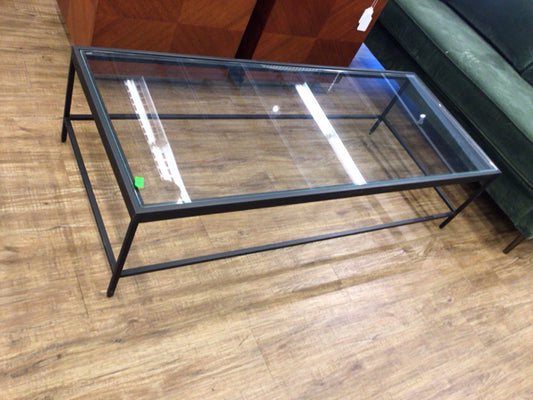 Black Rectangle Metal Base Glass Top Coffee Table