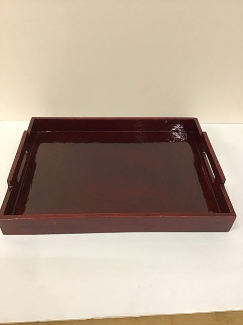Red Lacquer Rectangular Bamboo Tray