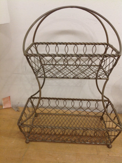 Basket- 19" Grey Metal 2 Tier