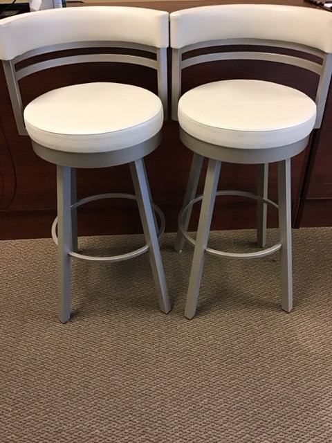 Pair Of Amisco Beige Faux Leather & Chrome Swivel Bar Stool