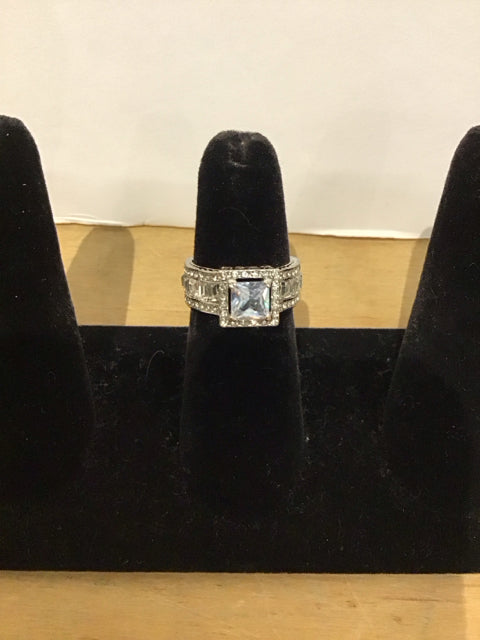 Sq Silver Rhinestone Engagement Ring