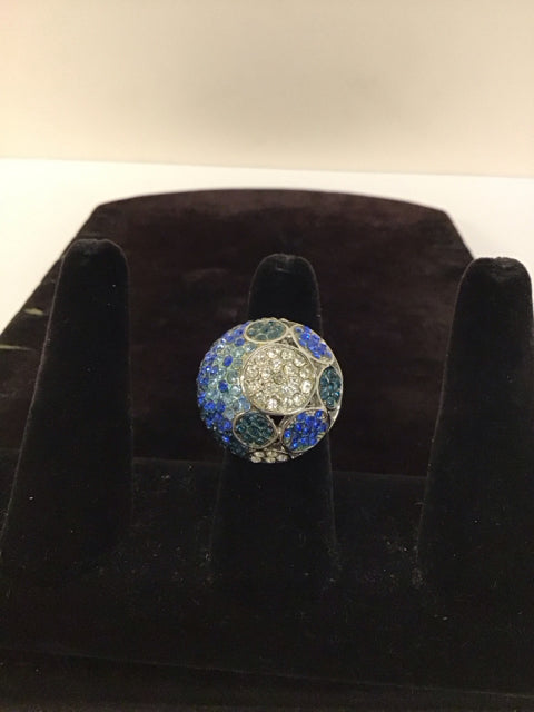 Silver Bubble Ring w/Multicolor Rhinestones