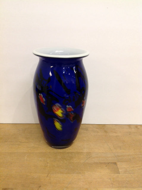11" Art Deco Blue Glass Vase