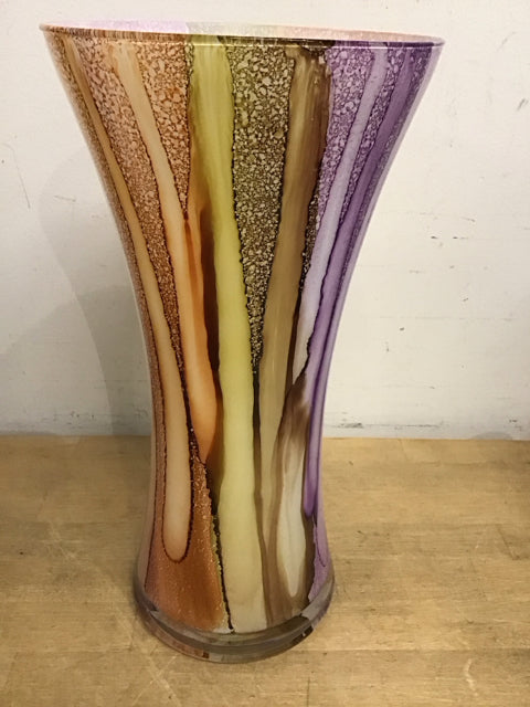 14.5" Multi Colored Swirl Pattern Glass Vase