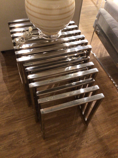Set Of 3 Chrome Slatted Nesting Tables