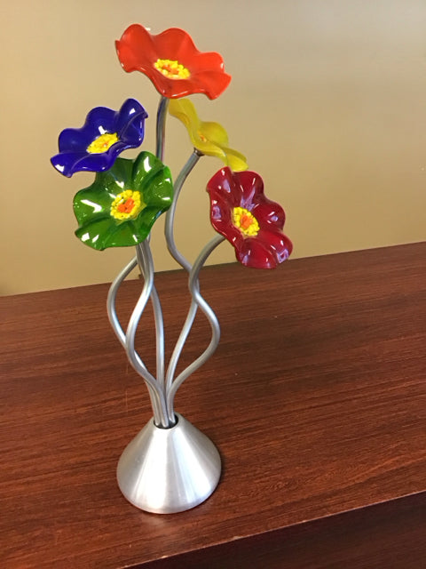 14" 5 Rainbow Glass Flower Sculpture