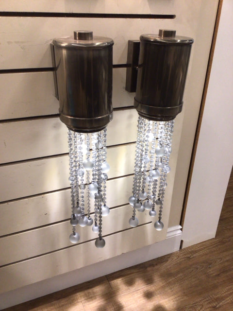 Pair Of Metal Sconces WCrystal Drops