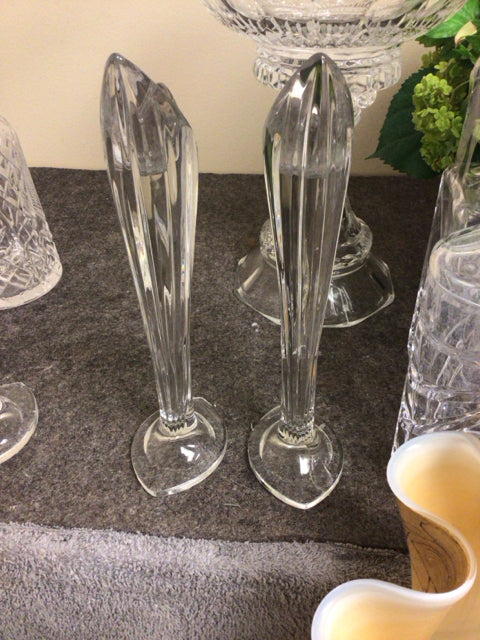 Pair Of 10" Marquis By Waterford Palma Pattern Crystal Single Light Candlesticks