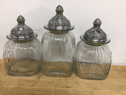 Set Of 3 Silver Lidded Jar