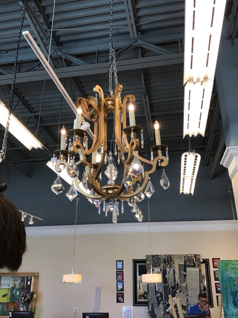 6-Light Gold Chandelier w/Dangling Crystals