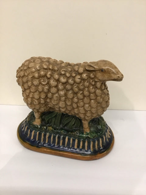 Vtg Lg Majolica Style Glazed Sheep