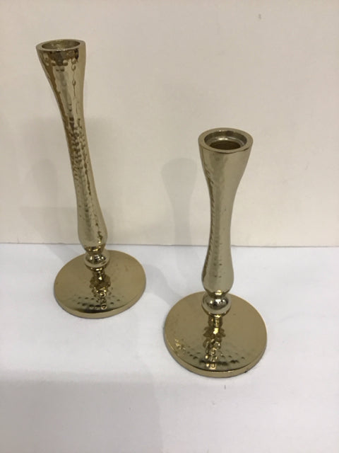 Pair Graduated Dimpled Gold Metal Taper Holders