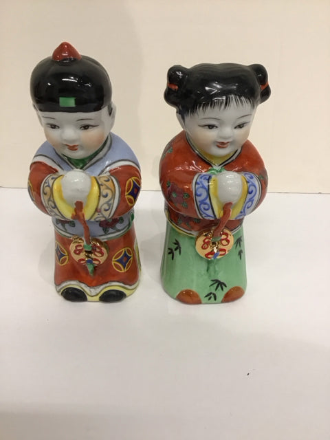 Pair Porcelain Golden Boy & Jade Girl