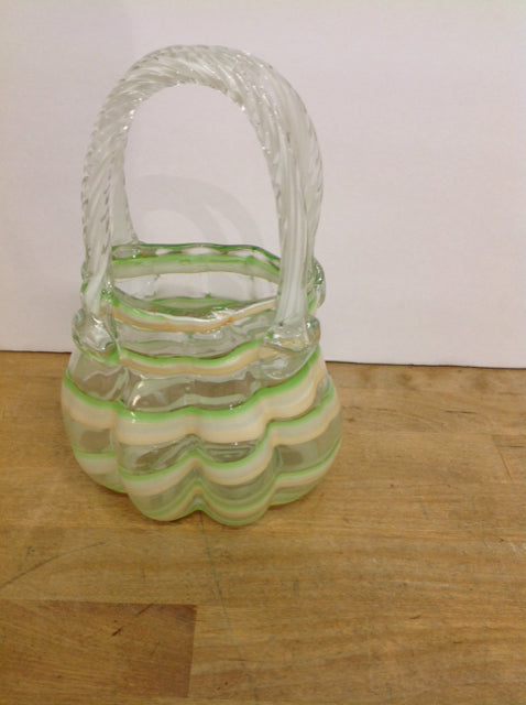 8" Green Stripe Crystal Basket