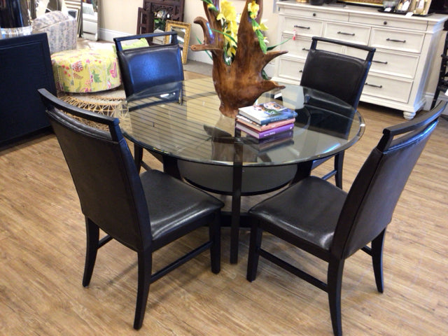 48" RTG Ciara Espresso Round Glass Top Dining Table W/4 Chairs