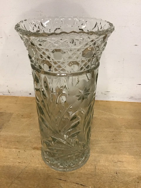 10" Floral Cut/Etched Glass Vase