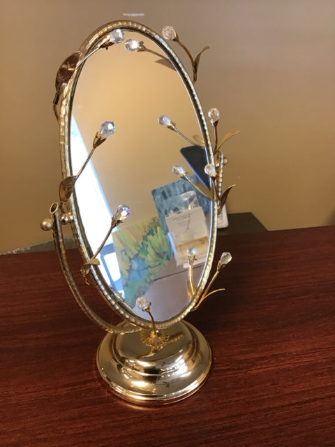 14" Goldtone Branch Vanity Pedestal Mirror