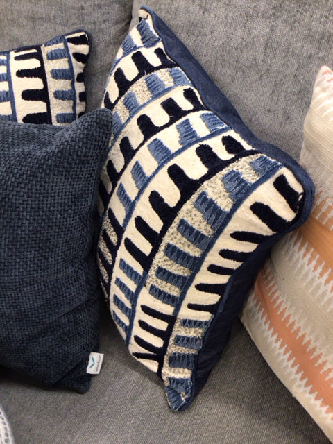 Blue& White Pillow W/Beaded Accent