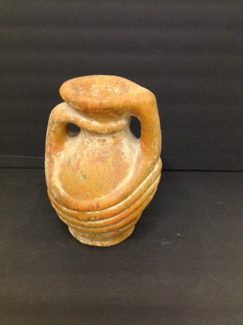 11" Orange Pottery Vase w/Handles