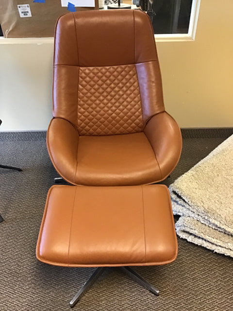 Cognac Leather Recliner w/Ottoman