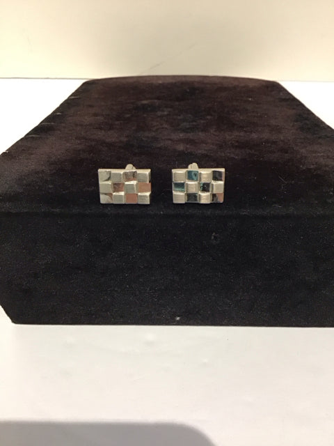 Silver Raised Checkerboard Cufflinks