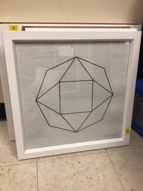 19 1/4" Geometric Shape Beveled White Framed Print