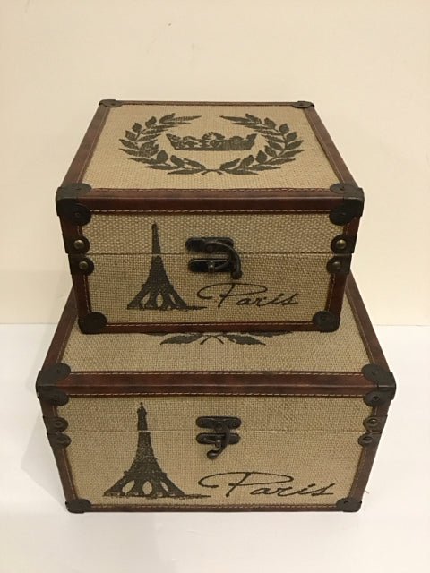 Burlap/Leather Nesting Boxes w/Paris Theme