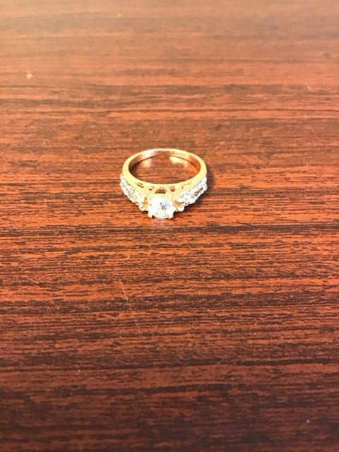 Goldtone Round CZ W/Accent Stones Ring