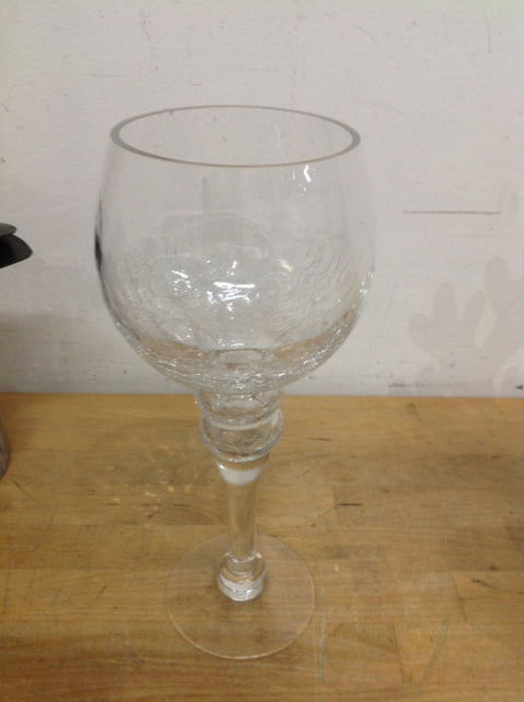 Candle Holder- 12" Clear Crckle Glass