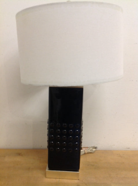 29" Navy Ceramic & Chrome Lamp