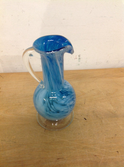 6" Blue Art Glass Pitcher