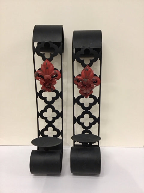 Pair Black Metal Hanging Candle Holders
