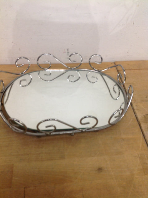 Tray- 11" Silver Metal Mirror