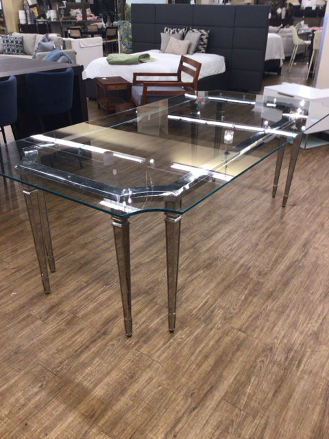 Chrome Base Glass Top Dining Table
