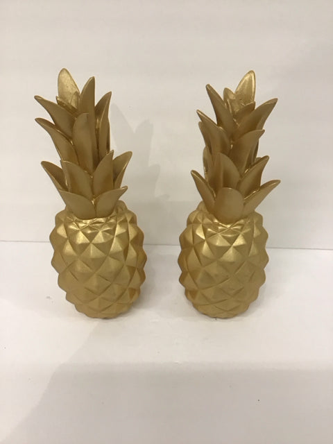Pair Gold Painted Wood Pineapples