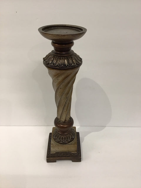 14" Brass Colored Resin Column Candle Holder